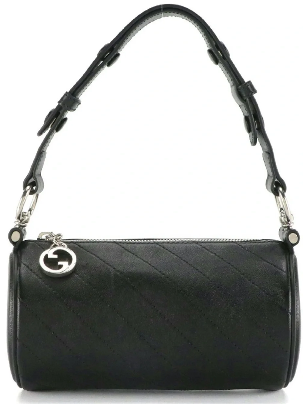 Gucci Black Quilted Barrel Shoulder Bag with Silver Charm - Picture 1 of 7